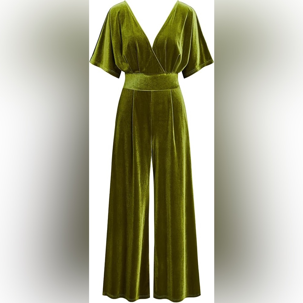 Cider Hunter Green Velvet Wide-Leg Jumpsuit – Size Large - Picture 8 of 8